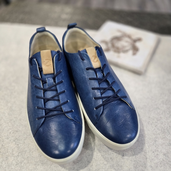 🐢 ECCO Soft 7 Men's Leather Sneaker. Blue Size 11. $170 new. - Picture 4 of 17